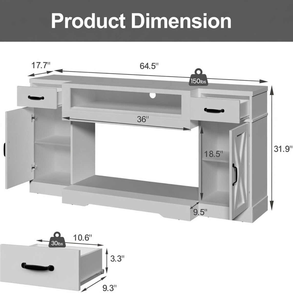 Mueble para TV con estantes ajustables y puertas dobles