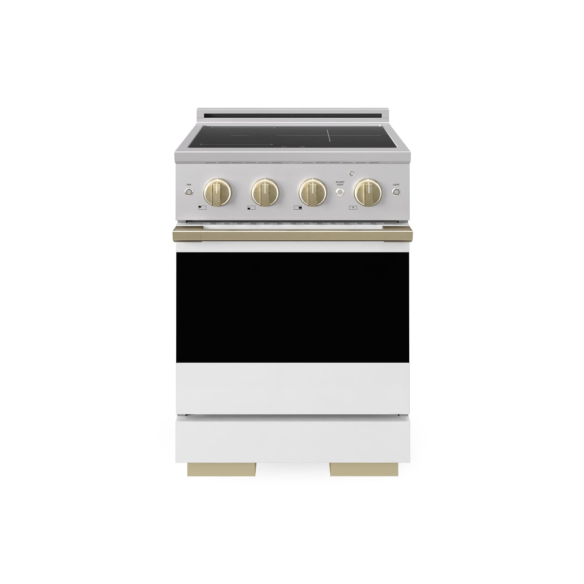 ZLINE - Autograph 24 in. 3.2 cu. ft. Marino Freestanding Induction Range with 3 Burners and Bronze Accents with White Door - White Matte