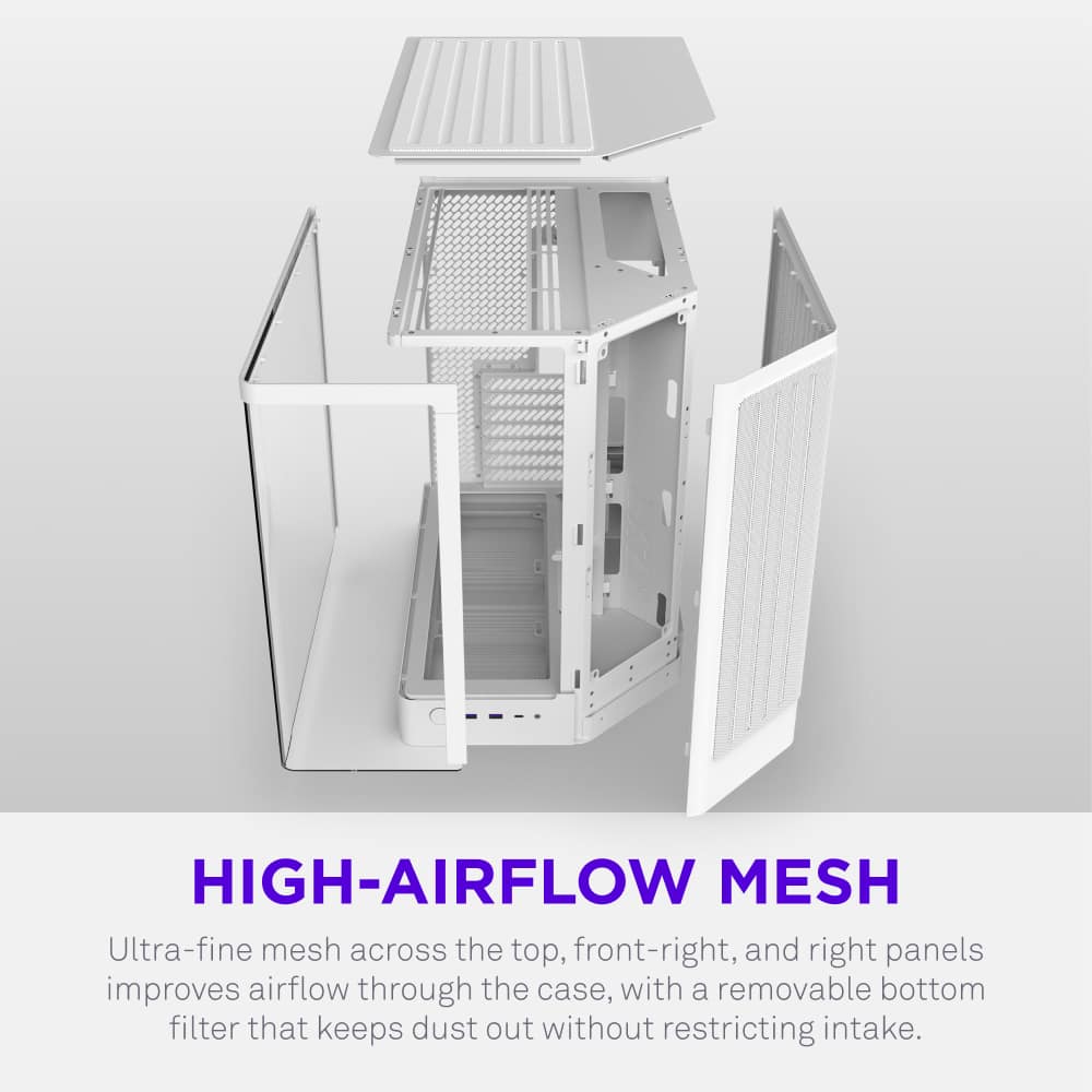 NZXT - H6 - ATX Dual-Chamber PC Case with Seamless Curved Tempered Glass - White