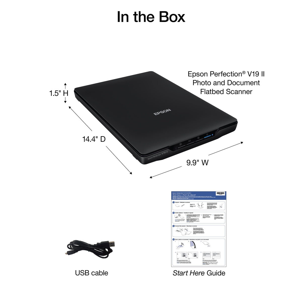 Epson - Perfection V19 II Color Photo and Document Flatbed Scanner - Black