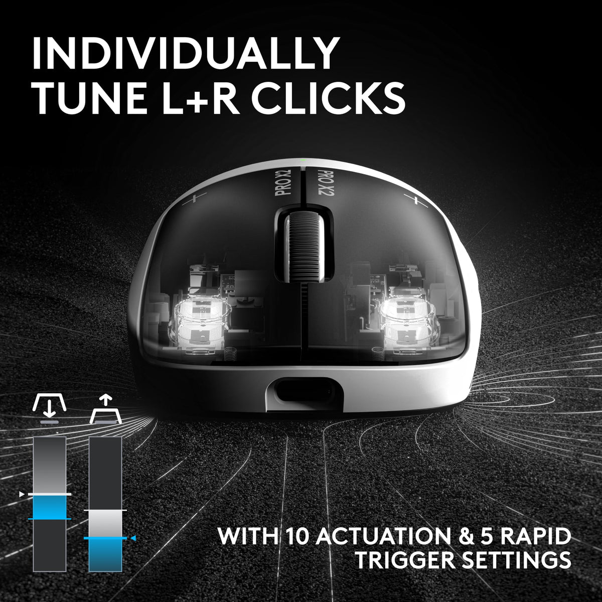 Logitech - PRO X2 SUPERSTRIKE LIGHTSPEED Lightweight Wireless Gaming Mouse with Customizable Click Haptics for PC/Mac/Laptop - Wireless - White