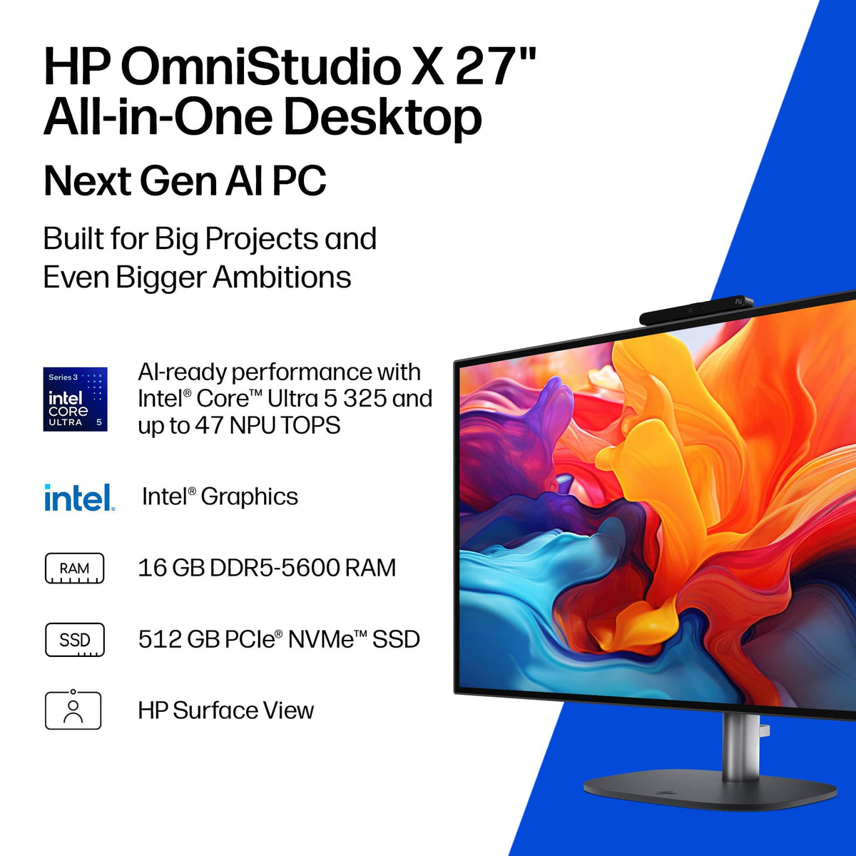 HP - OmniStudio X 27" QHD All-in-One w/ Adjustable Height - Intel Core Ultra 5 325 - 16GB Memory - 512GB SSD - Copilot+ PC - Eclipse Gray