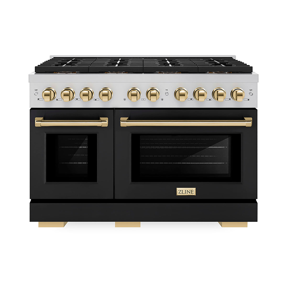ZLINE - 48 in. Wide 8 Burner Autograph Paramount Gas Range with 8 DuoPro Burners & Black Doors w/ Gold Accents (PSGRZ-BLM-48-G) - Stainless Steel with Black Matte Door