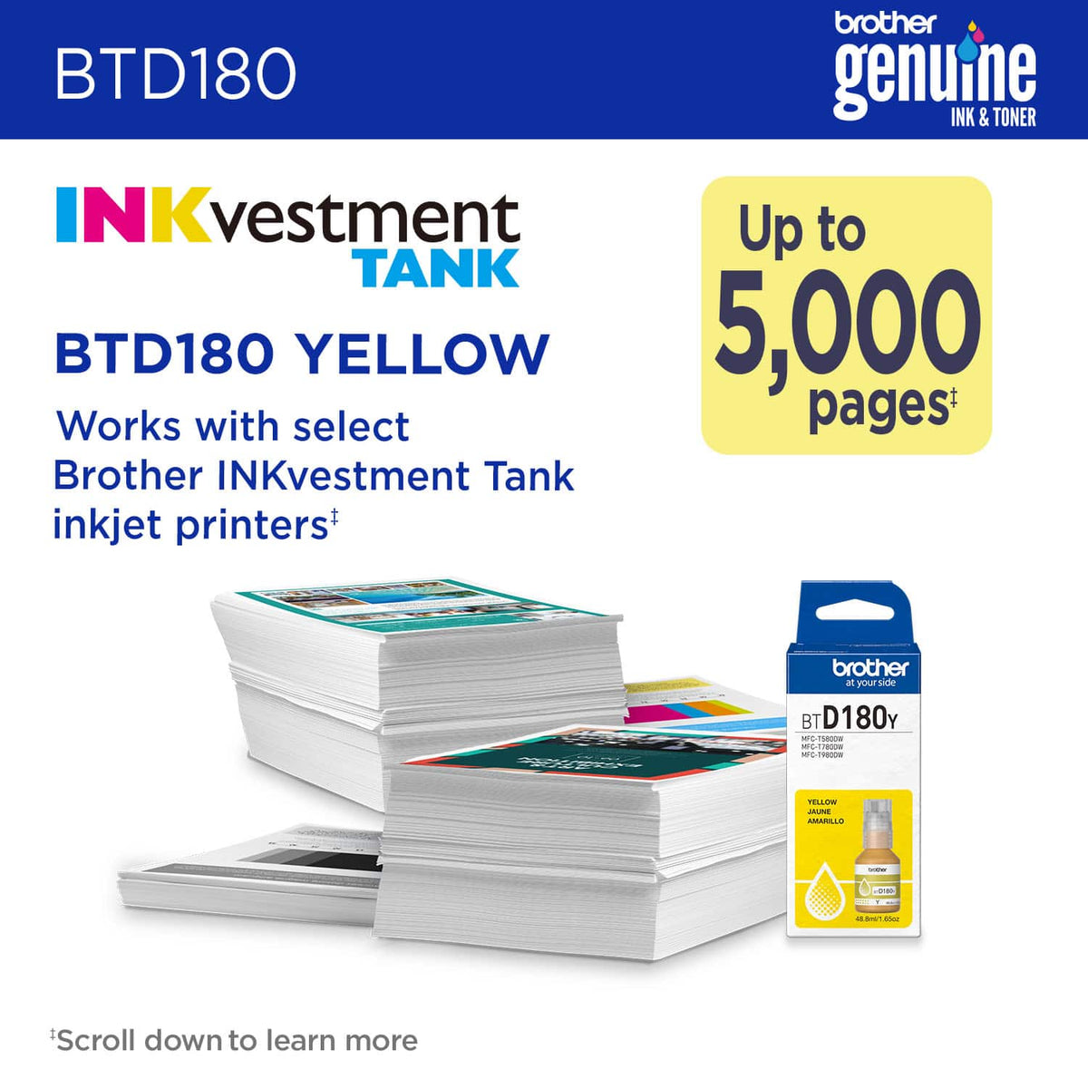 Brother - Genuine BTD180Y High-Yield Yellow Ink Bottle