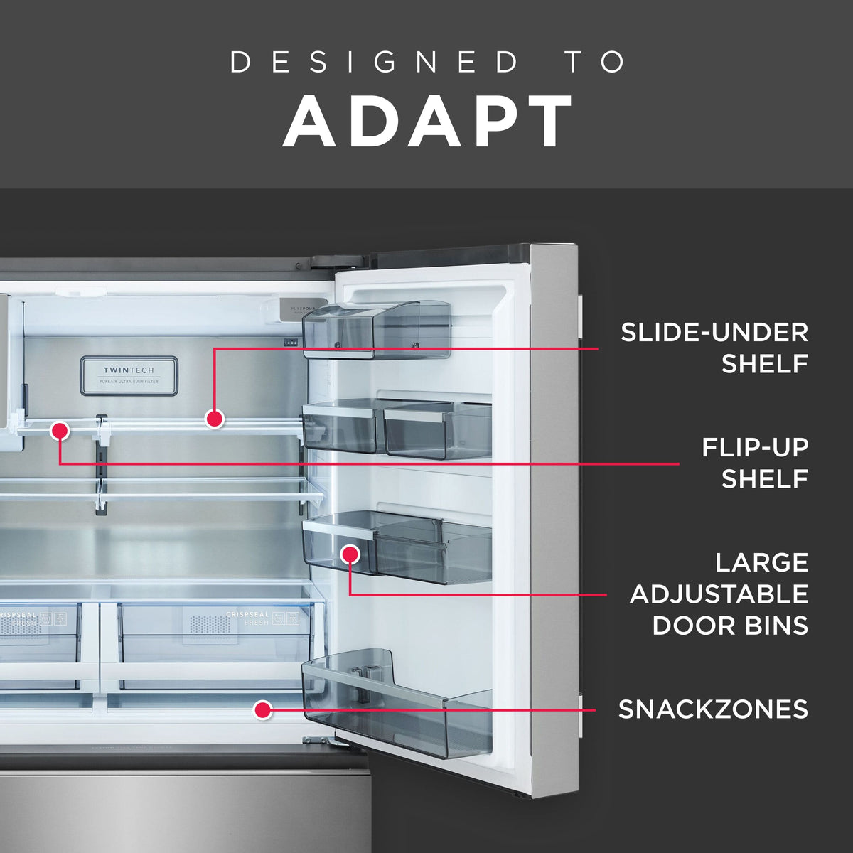 Frigidaire - Professional 36 in. Wide 26 Cu. Ft. Standard-Depth 4-Door French Door Refrigerator with Custom-Flex Temp Drawer - Stainless Steel