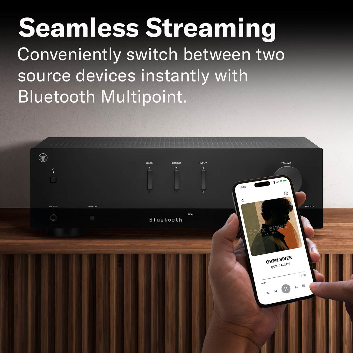Yamaha - R200A 2-Ch. Stereo Receiver with Bluetooth, Phono Input & Subwoofer Output - Black