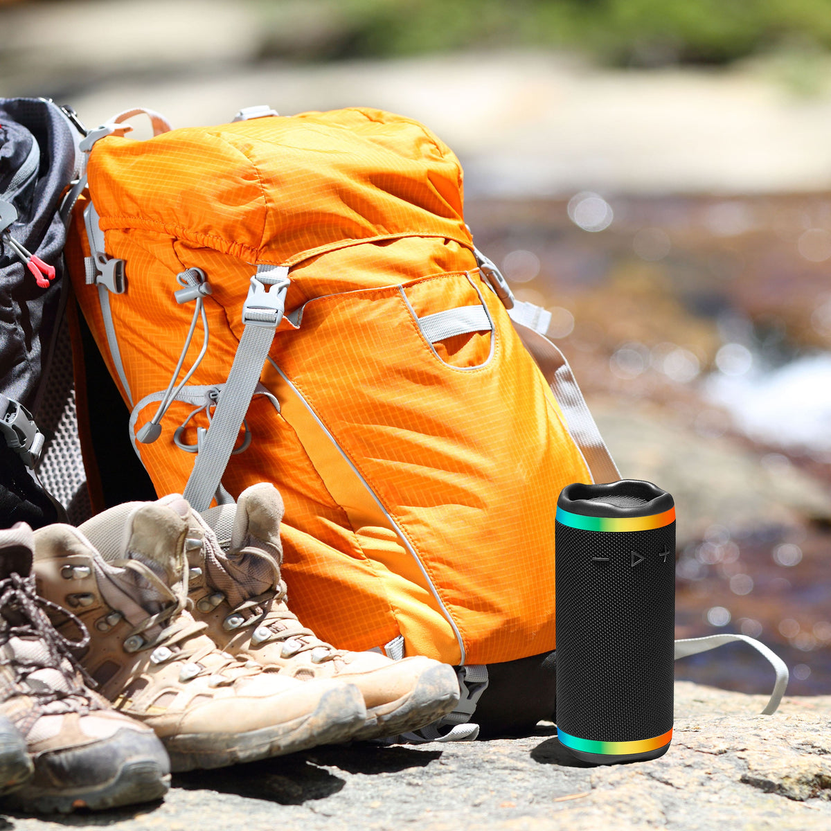 Insignia™ - Medium Waterproof Bluetooth Speaker with LED Lighting - Black
