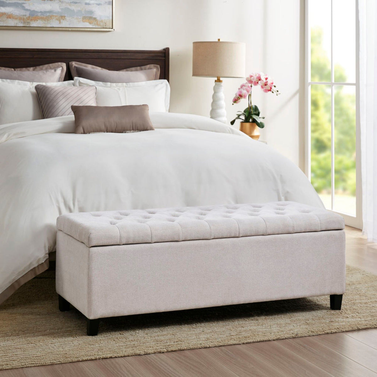 Elegant Design Tufted Top, Soft Close Storage Bench