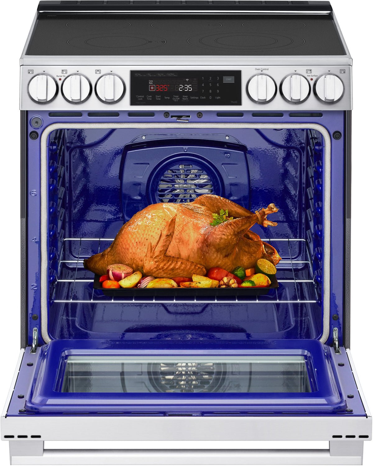 LG - 30-in Wide 6.3 Cu. Ft. Slide-In Electric True Convection Range with 5 Elements, InstaView and 2 UltraHeat Elements - Stainless Steel