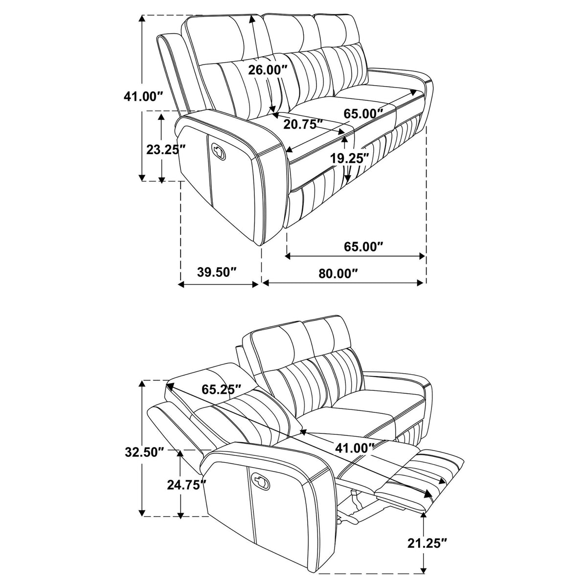 Forrest - Sofá reclinable Motion con elegante capitoné y anchos brazos - Gris