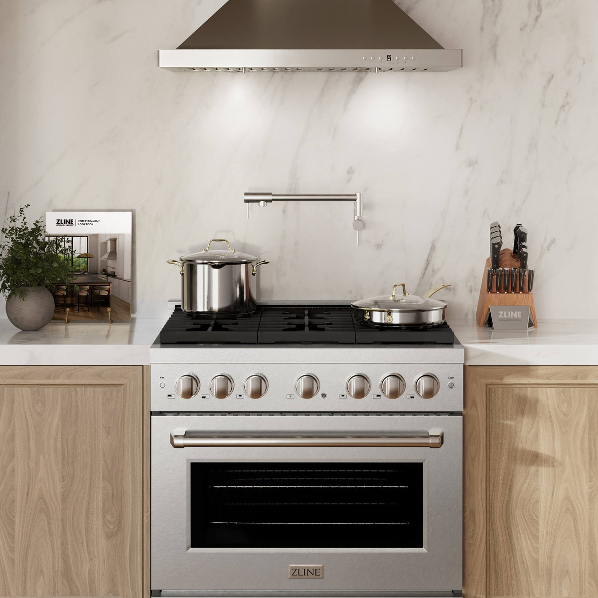 ZLINE - 36 in. Wide 6 Burner Paramount Satin Stainless Gas Range w/ Convection Oven  (SGRS-BR-36) - Stainless Steel