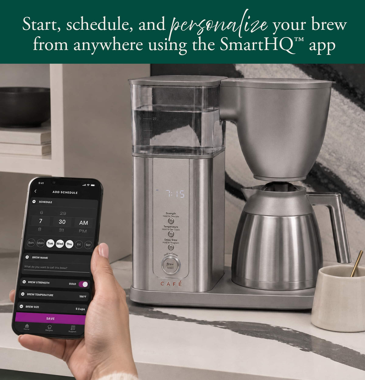 Café - Specialty Smart 10-Cup and Single Serve Coffee Maker with Insulated Thermal Carafe - Stainless Steel