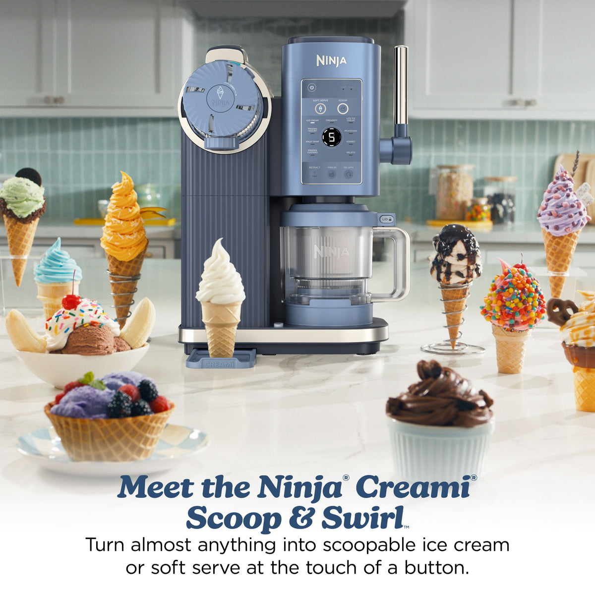 Ninja - CREAMi Scoop & Swirl Ice Cream & Soft Serve Maker, 13 One-Touch Programs - Navy