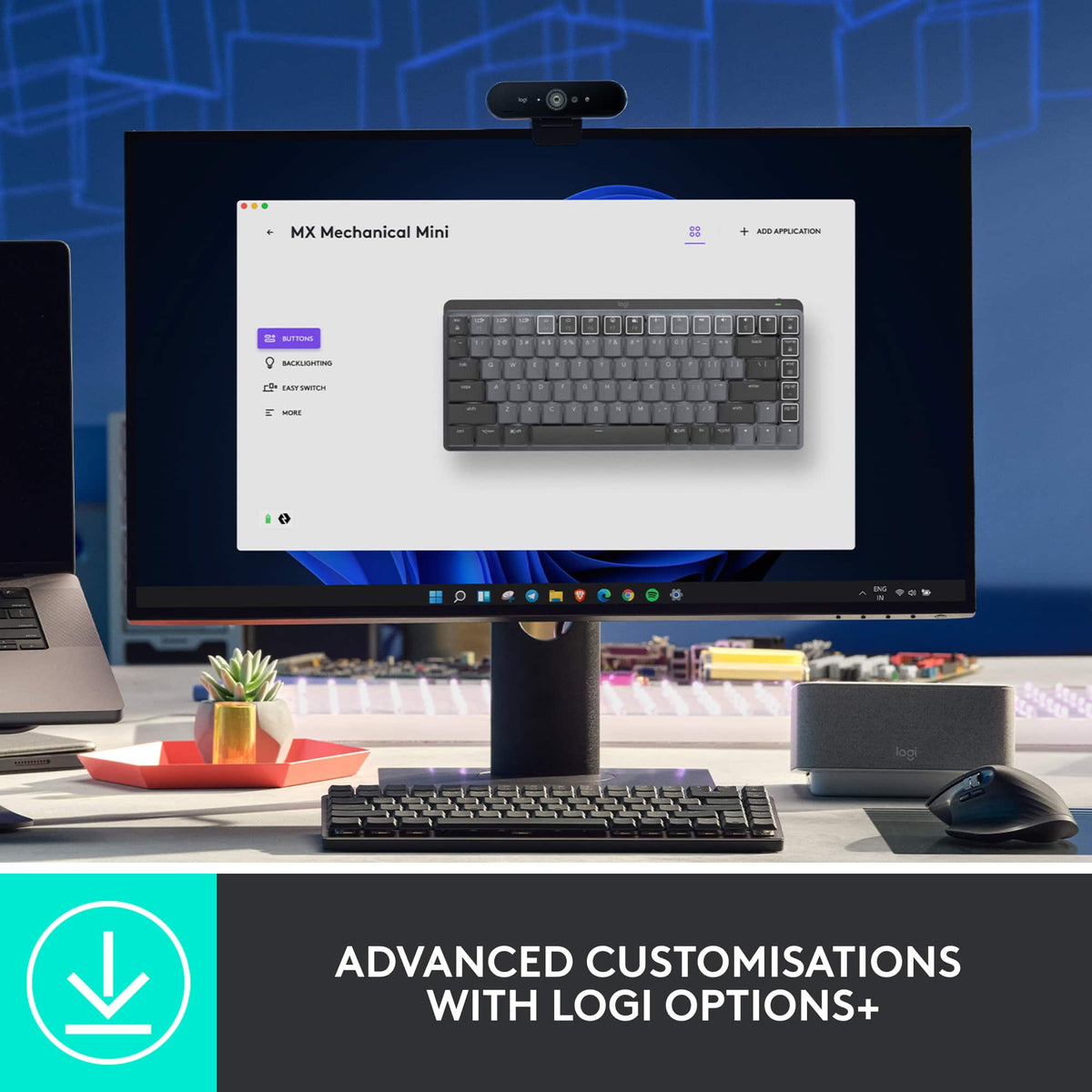 Logitech - MX Mechanical Mini Compact Wireless Mechanical Tactile Switch Keyboard for Windows/macOS with Backlit Keys - Graphite