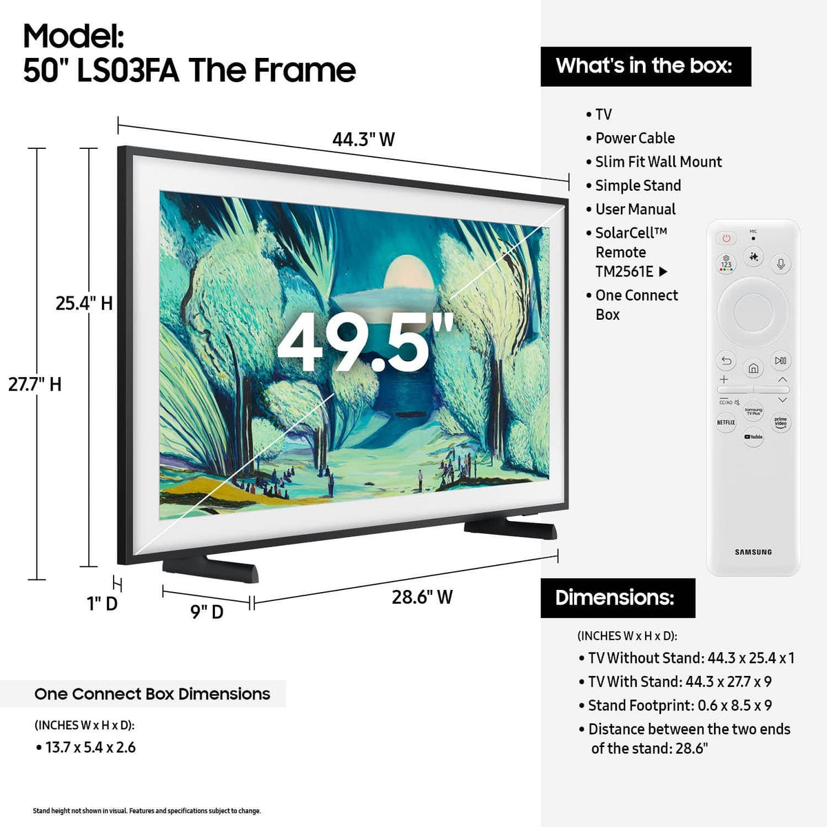 Samsung - 50” Class LS03FA The Frame Series QLED 4K UHD Art Mode SamsungVision AI Smart TV w/ Wall Mount (2025)