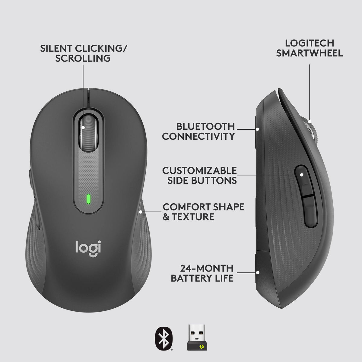 Logitech - Signature M650 L for Business Wireless Optical Mouse For Large Sized Hands - Wireless - Graphite