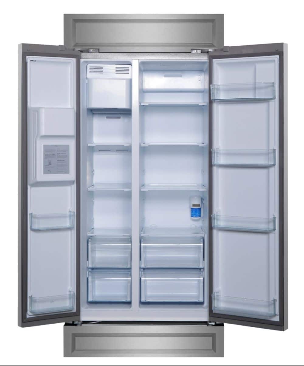 Forno Appliances - 35 in. Wide Salerno 20 Cu. Ft. Built-In Side-by-Side Refrigerator with Modern Decorative Grill - Stainless Steel VCM