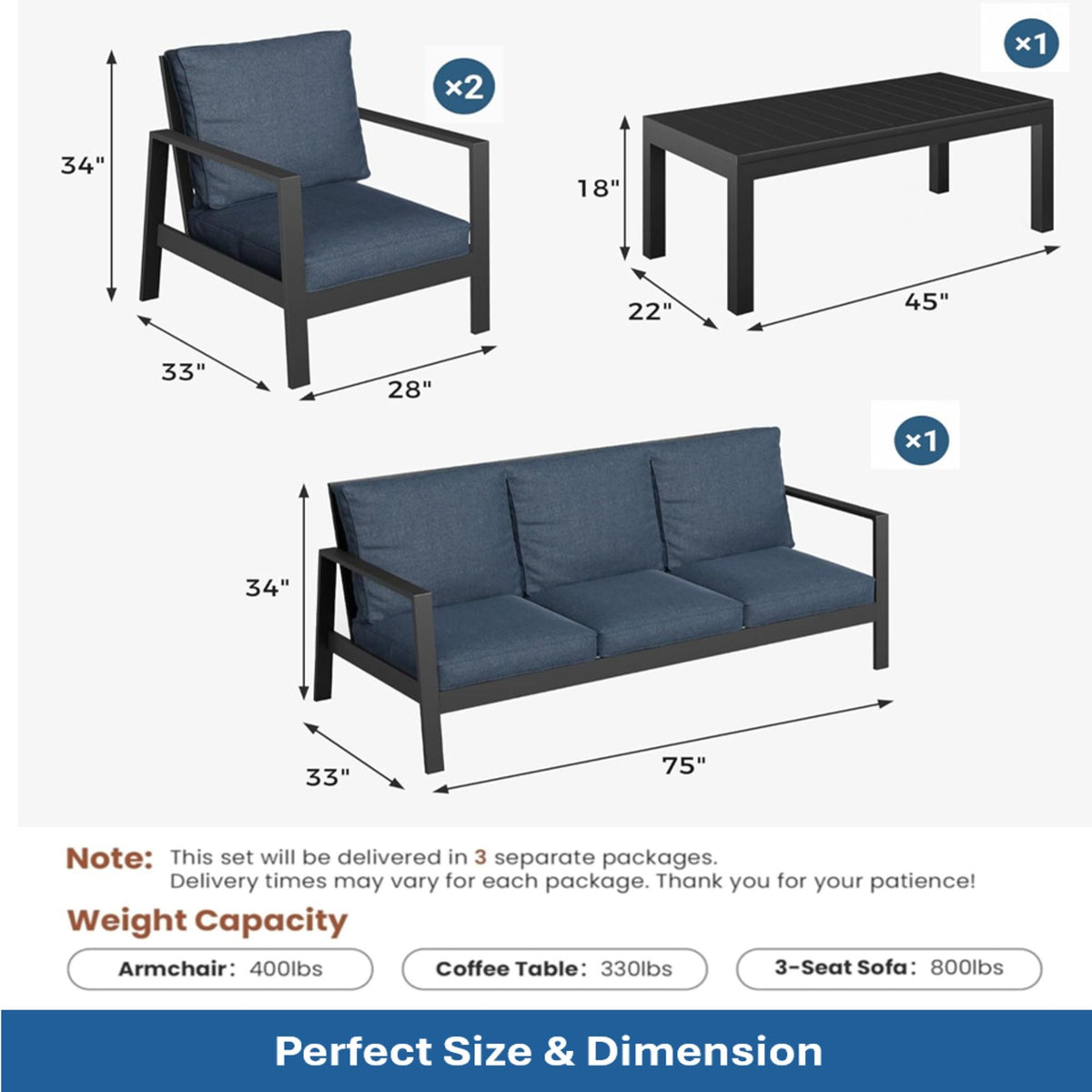 Juego moderno de muebles de patio exterior de 5 plazas con mesa de centro