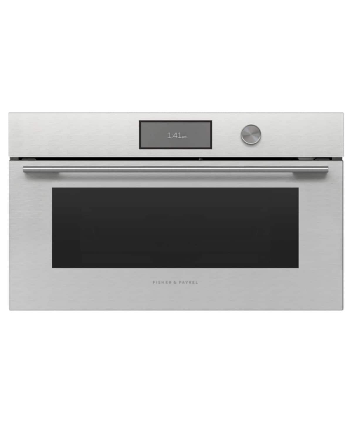 Fisher & Paykel - 30" 1.7 Cu. Ft. Single Convection Speed Oven, 6.8" Touchscreen w/Dial - Compact - Contemporary - Brushed silver