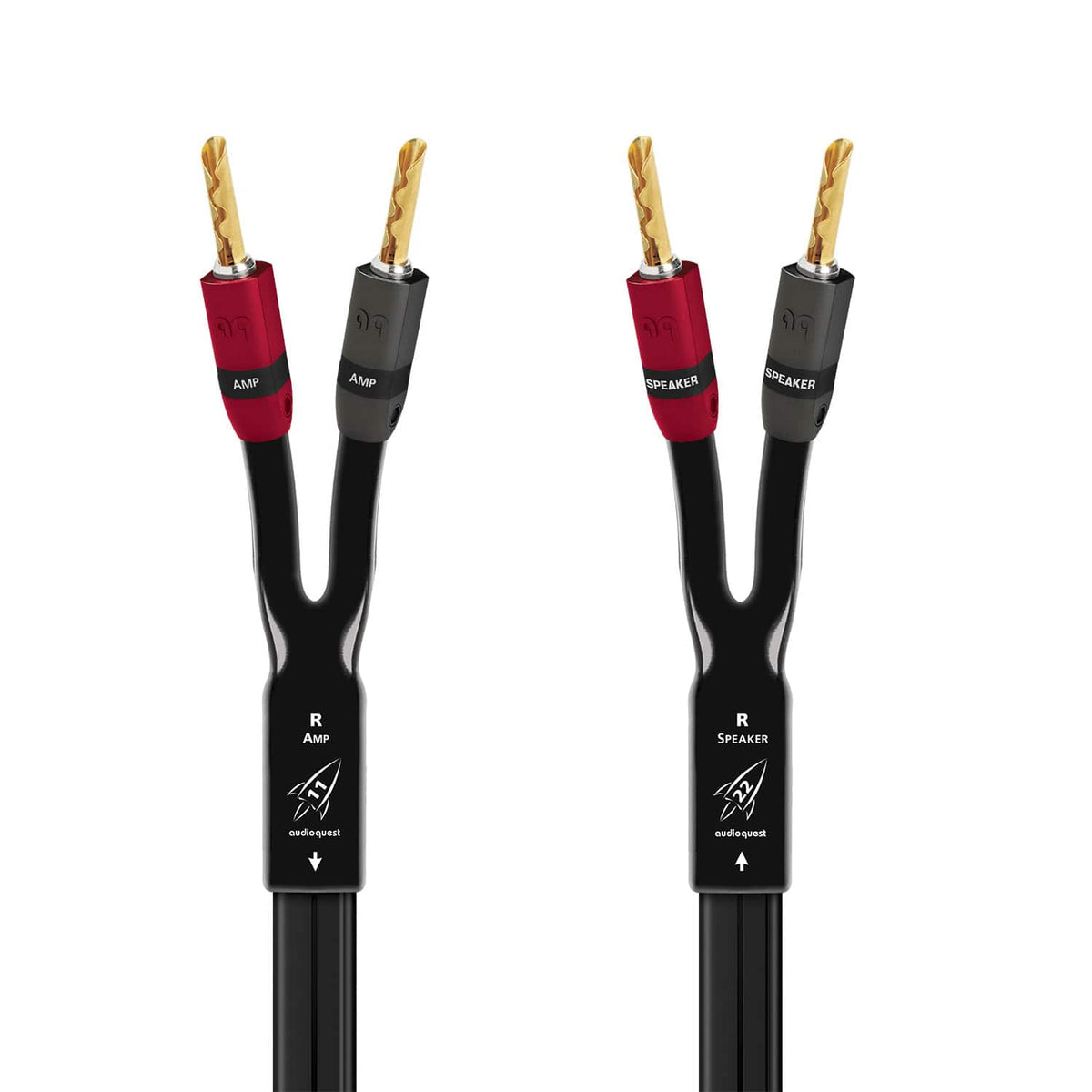AudioQuest - Rocket 11 8' Speaker Cable with Multi-Spade > Multi-Spade SureGrip 300 Connectors - Black/Gray Stripes