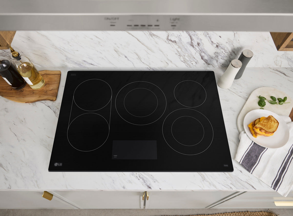 LG - 30-in Wide Built-In Electric Smart Cooktop with 5 Elements, Backlit SmoothTouch Glass Controls and 3.2kW Dual Element - Black
