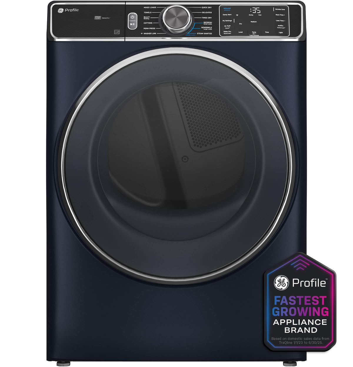 GE Profile - 7.8 Cu. Ft. Stackable Smart Electric Dryer with Steam and Sanitize Cycle - Sapphire Blue
