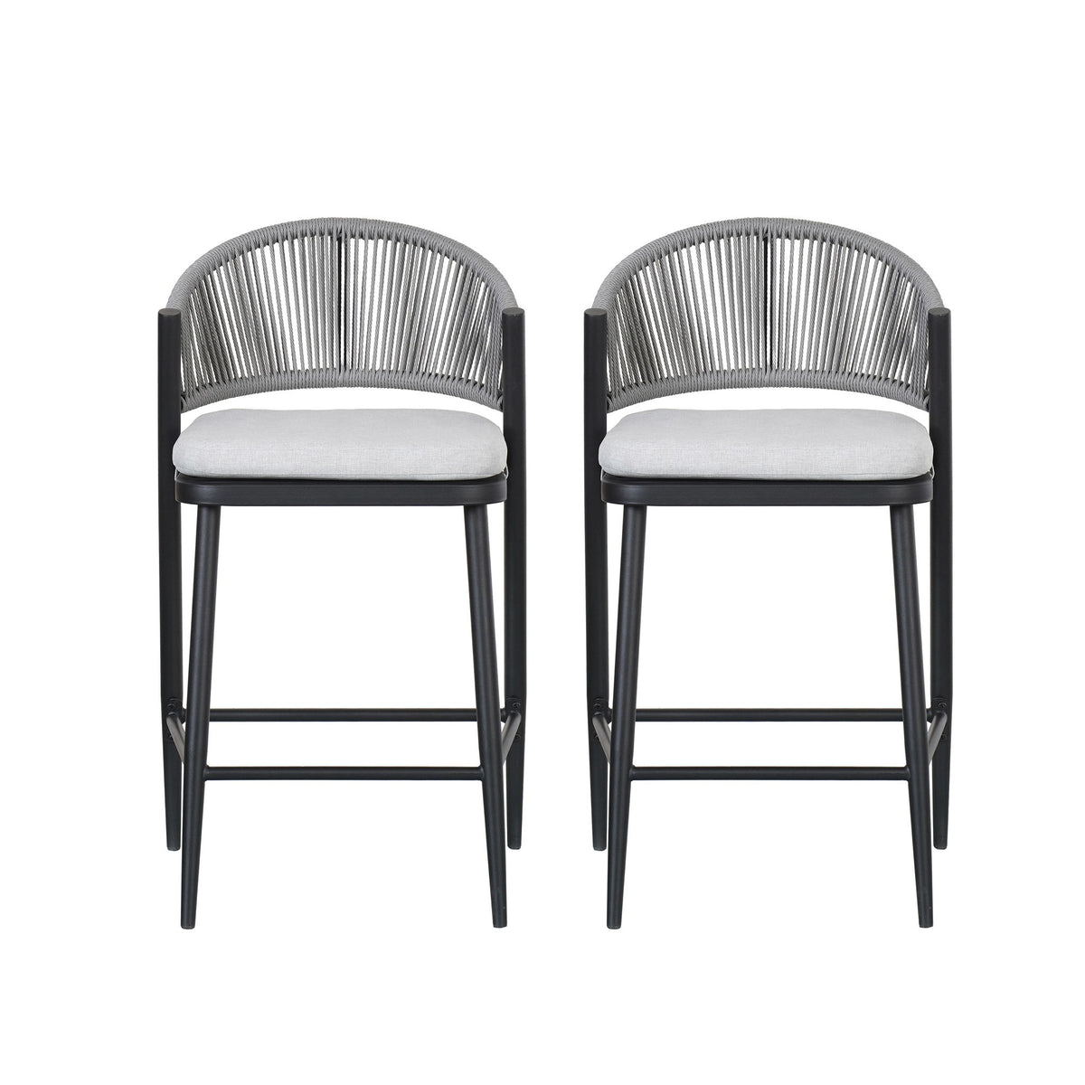 Outdoor 26" Counter Height Metal Frame Counter Stools With Scallop Shaped Backrest & Water Resistant Cushions