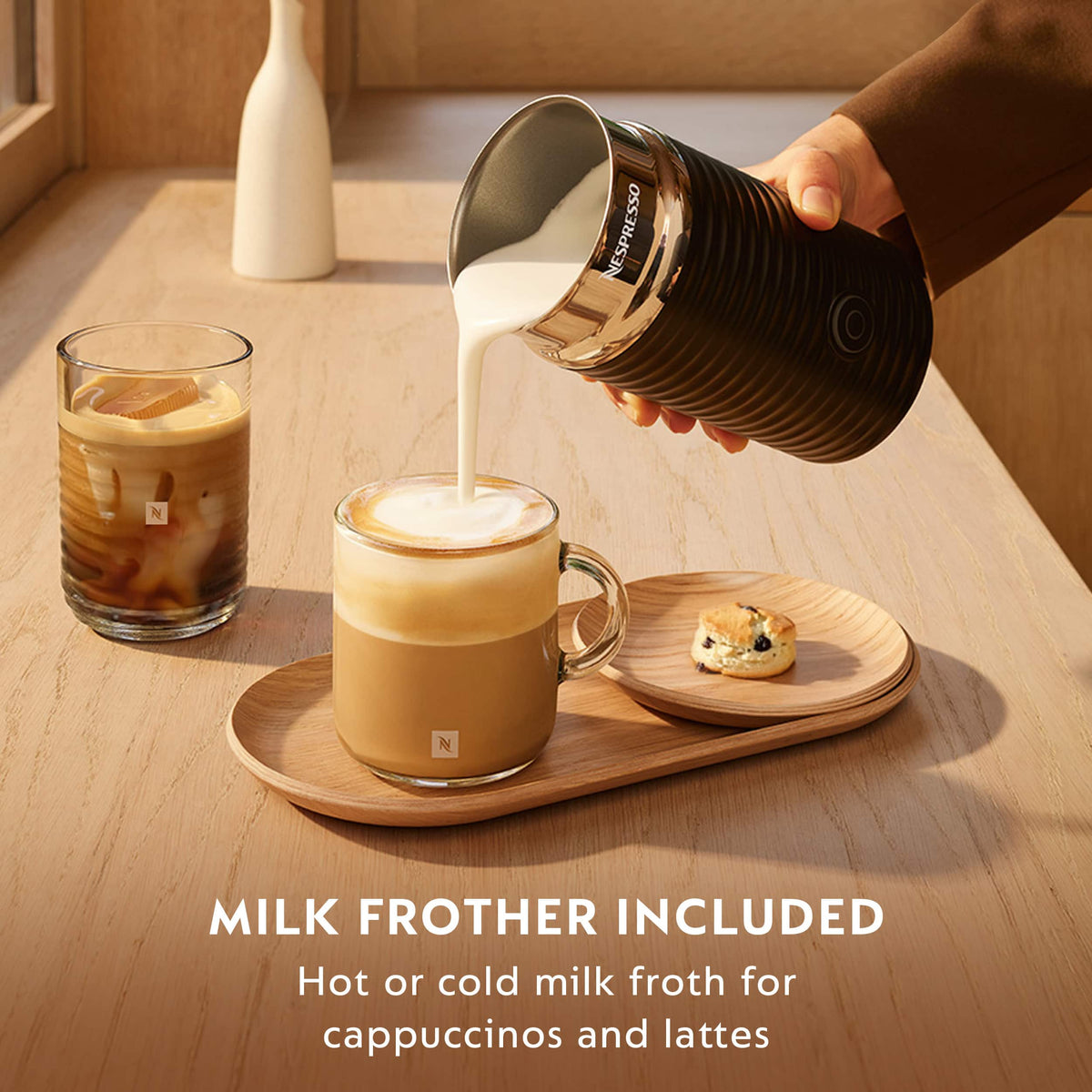 Nespresso - Vertuo Next Premium Coffee and Espresso Maker by Breville with Aeroccino Milk Frother, Dark Chrome - Creamy White