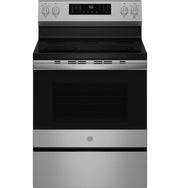 GE Profile - 30" Wide 5 Elements 5.3 Cu. Ft. Freestanding Electric Convection Range w/ Steam Clean, Air Fry, and EasyWash Oven Tray - Stainless Steel