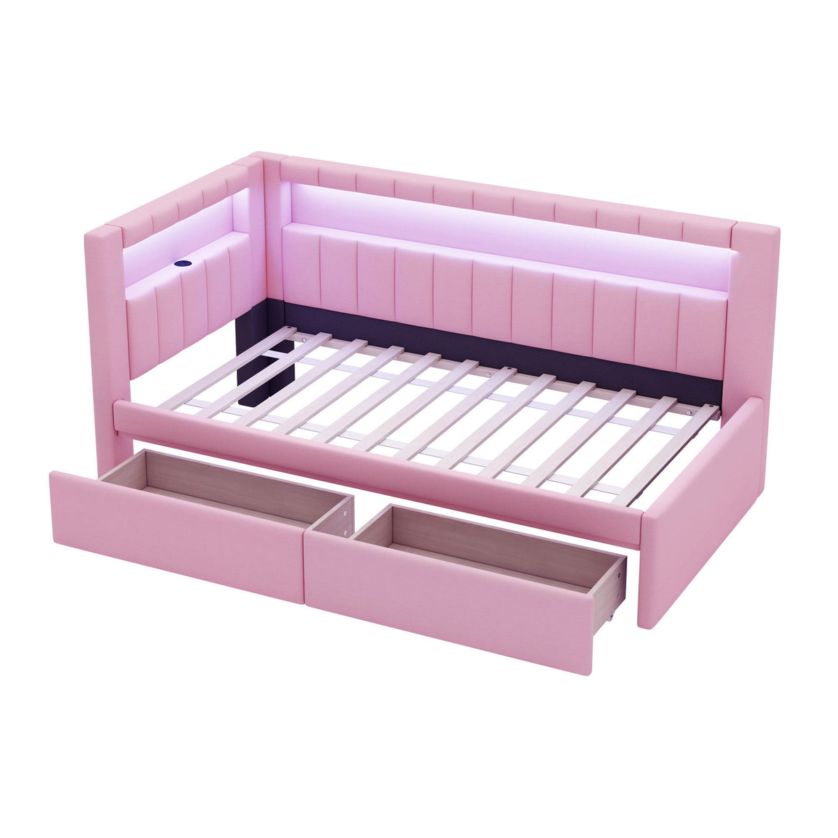 Upholstered Platform Bed With USB Ports And LED Belt