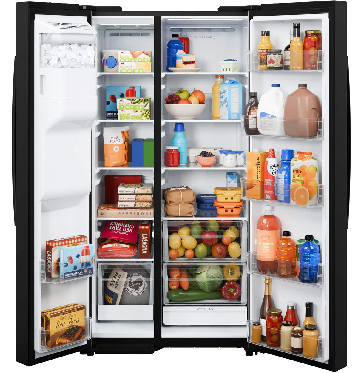 GE - 36 in. Wide 23.6 Cu. Ft. Counter Depth Side-By-Side Refrigerator with Extra Tall Dispenser and In-Door Icemaker - Black