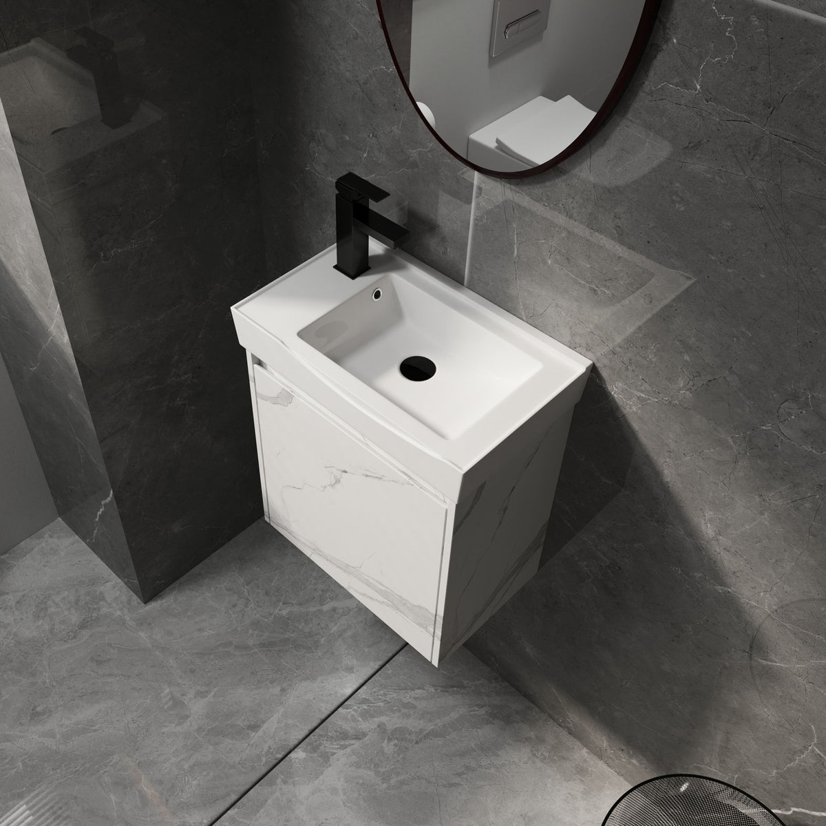 Mueble de baño moderno con lavabo cerámico, combinado con lavabo flotante de pared, armario de almacenamiento