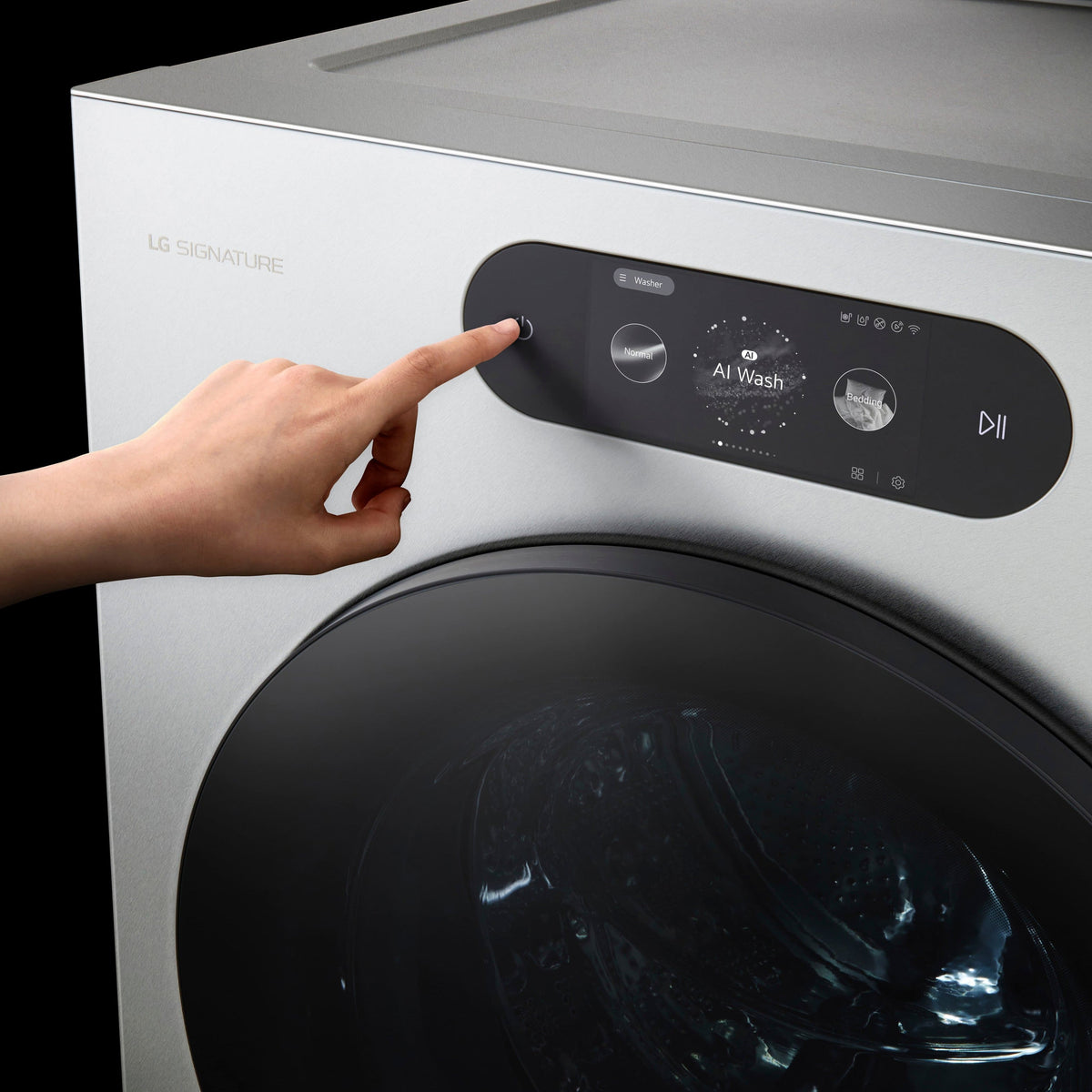 LG - SIGNATURE 5.8 Cu. Ft. High-Efficiency Stackable Smart Front Load Washer with Steam and ezDispense - Brushed Platinum Steel