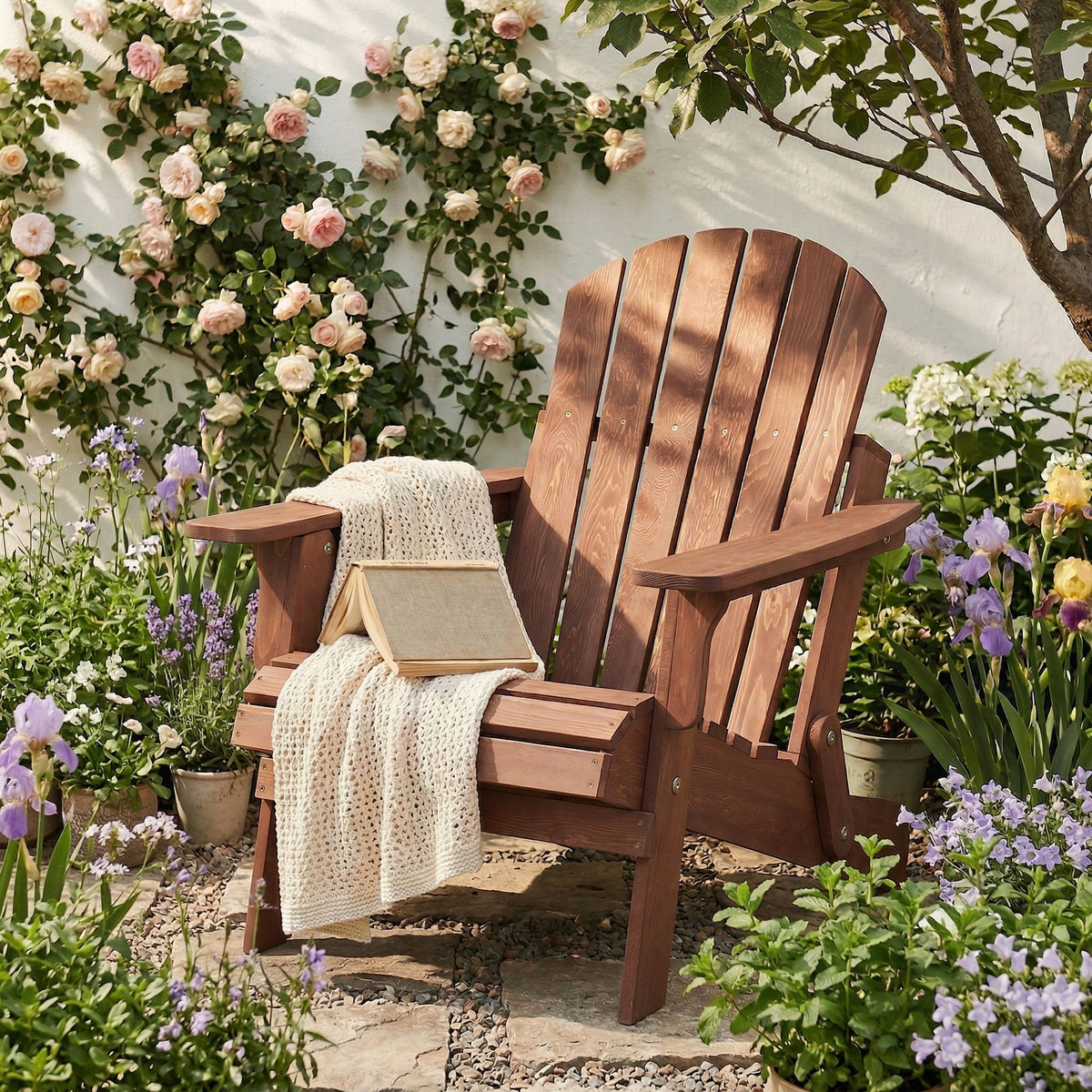 Sillón de jardín Adirondack plegable de gran tamaño, Silla de patio para jardín