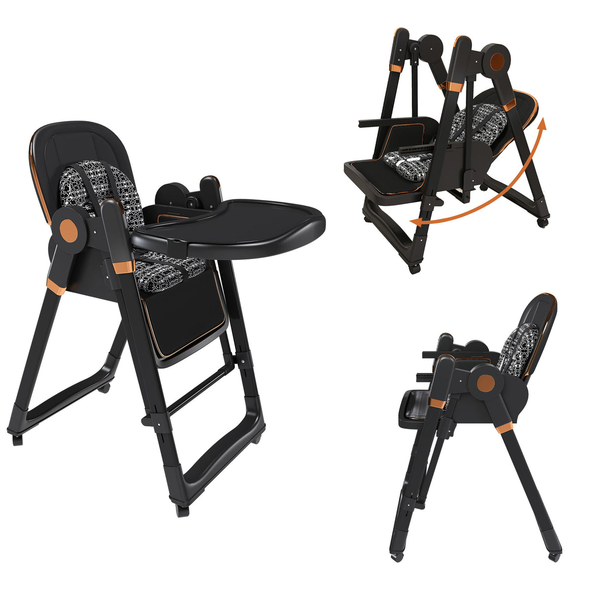 Silla alta convertible para bebé con mecedora y arnés de 5 puntos