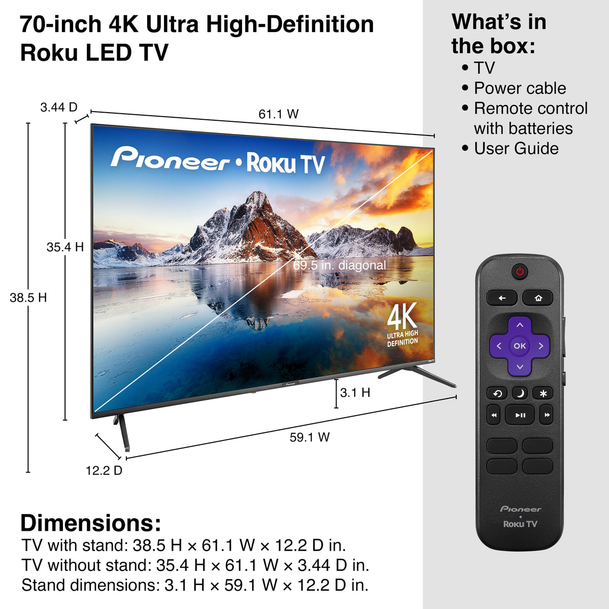 Pioneer - 70" Class LED 4K UHD Smart Roku TV