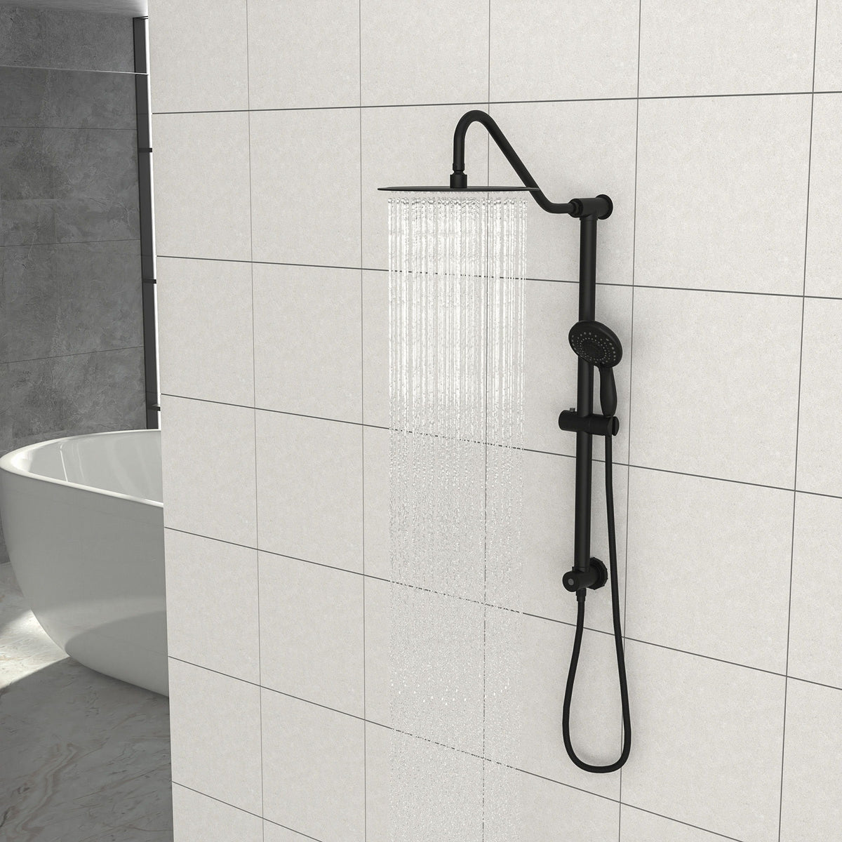 Shower System With 5 Function Rain Hand Shower And Slide Bar Combo