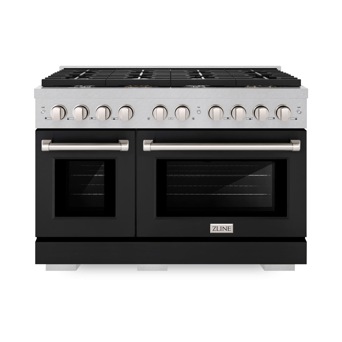 48 in. Wide 8 Burner ZLINE Paramount Satin Dual Fuel Range (SDRS-BLM-48) - Satin Steel/Black Matte