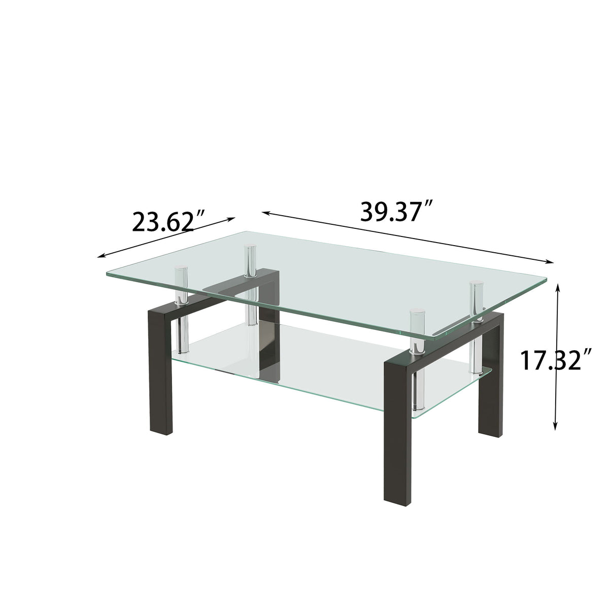 Mesa de centro de vidrio templado transparente, mesa de centro de 2 niveles para sala de estar - Negro