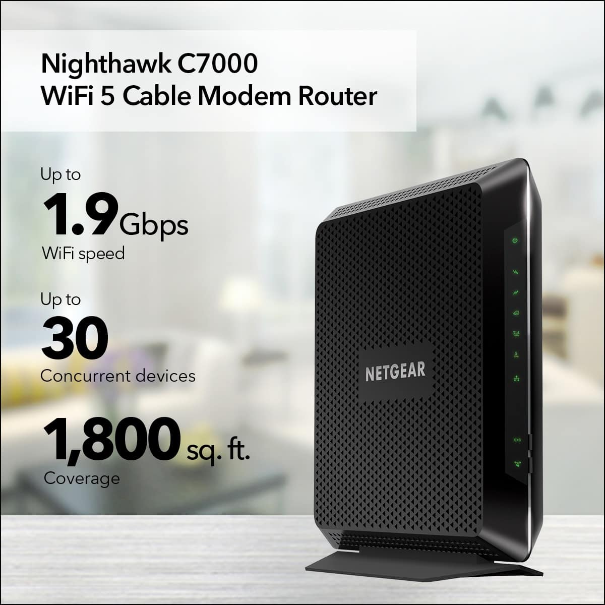 NETGEAR - Nighthawk AC1900 Router with DOCSIS 3.0 Cable Modem - Black