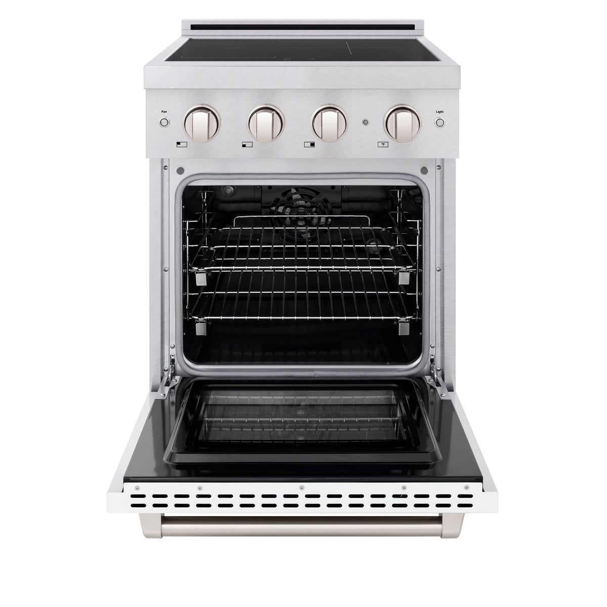 ZLINE - 24 in. Wide 3 Elements 3.2 cu. ft. Paramount Freestanding Induction Range with Electric Oven in Satin Steel - White Matte
