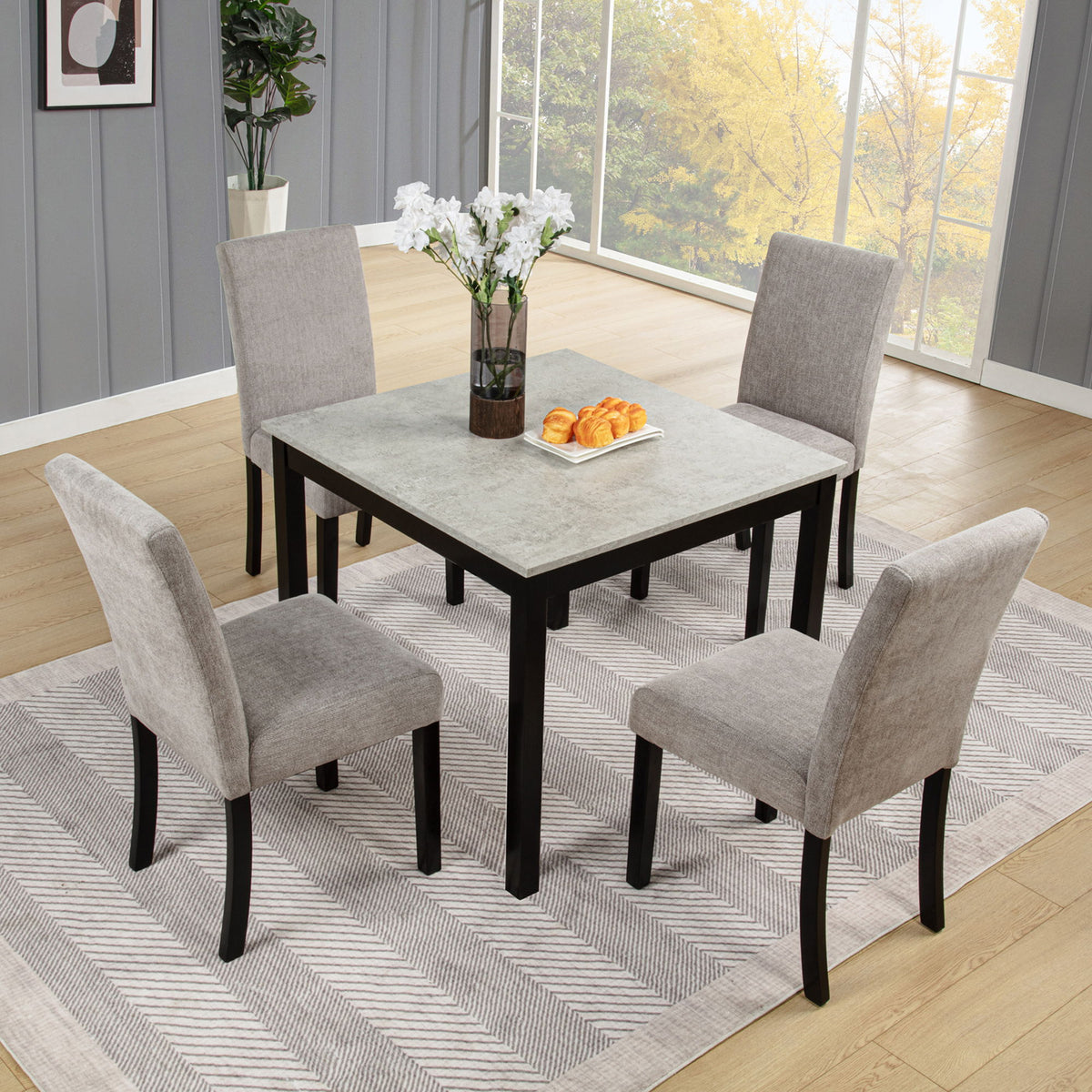 Set de mesa de comedor moderna para 4 personas con 4 sillas