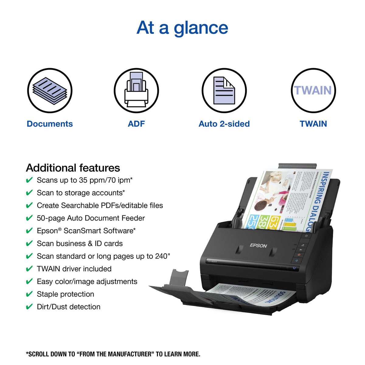 Epson - WorkForce ES-400 II Duplex Desktop Document Scanner - Black