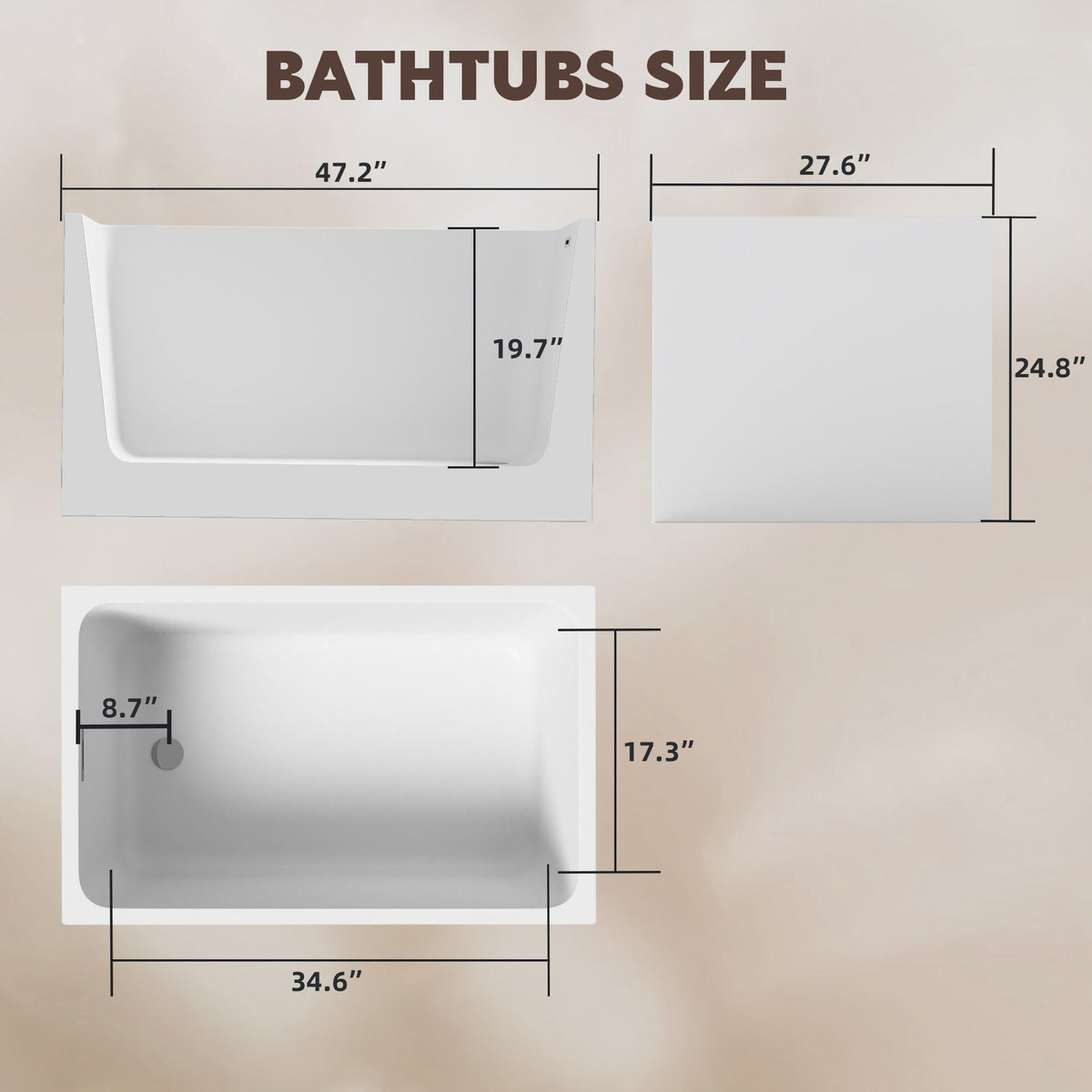 Bañera exenta con desagüe, forma rectangular