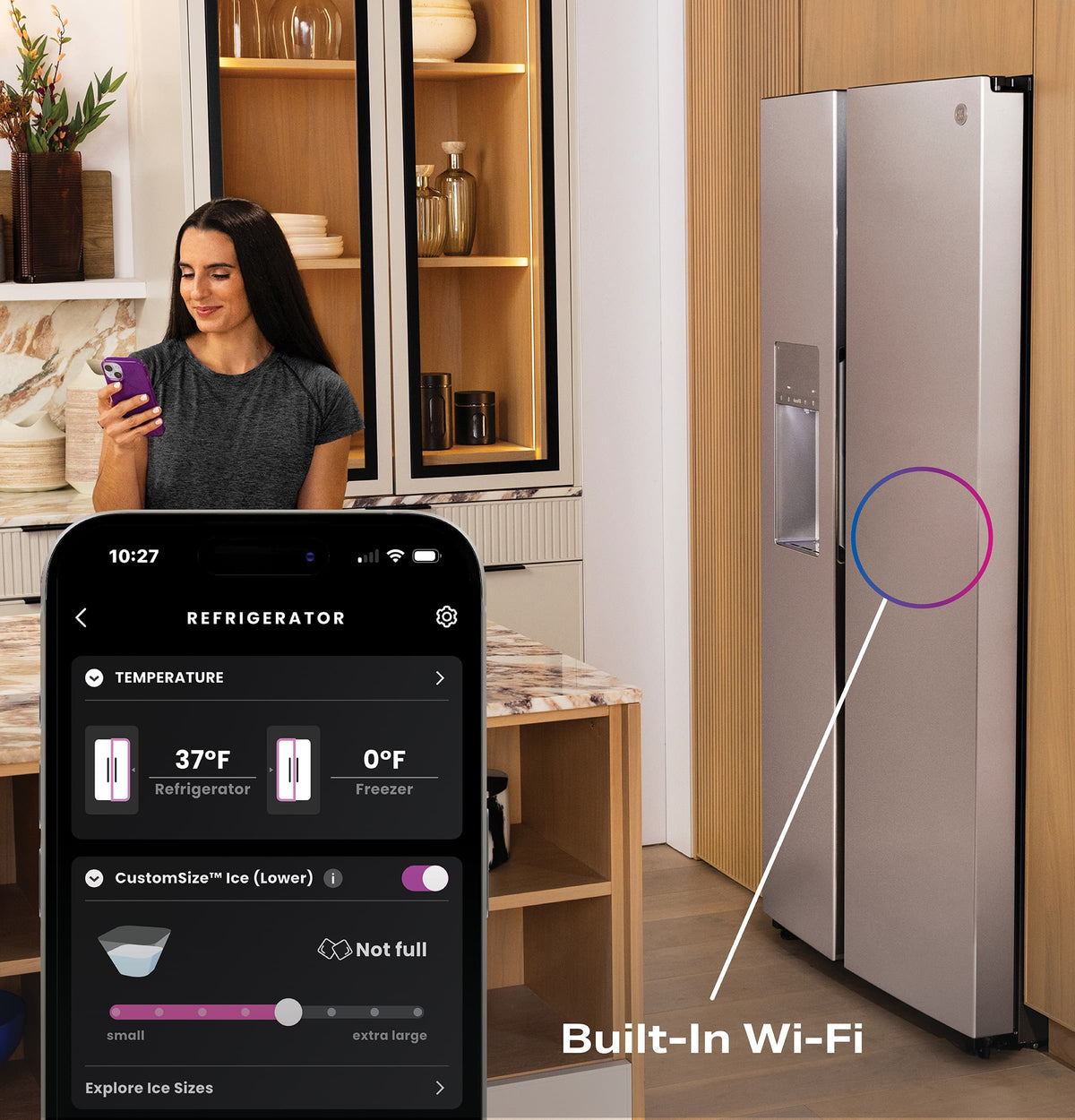 GE Profile - 36 in. Wide 23.5 Cu. Ft. Counter-Depth Side-By-Side Smart Refrigerator with Hands-Free AutoFill - Stainless Steel