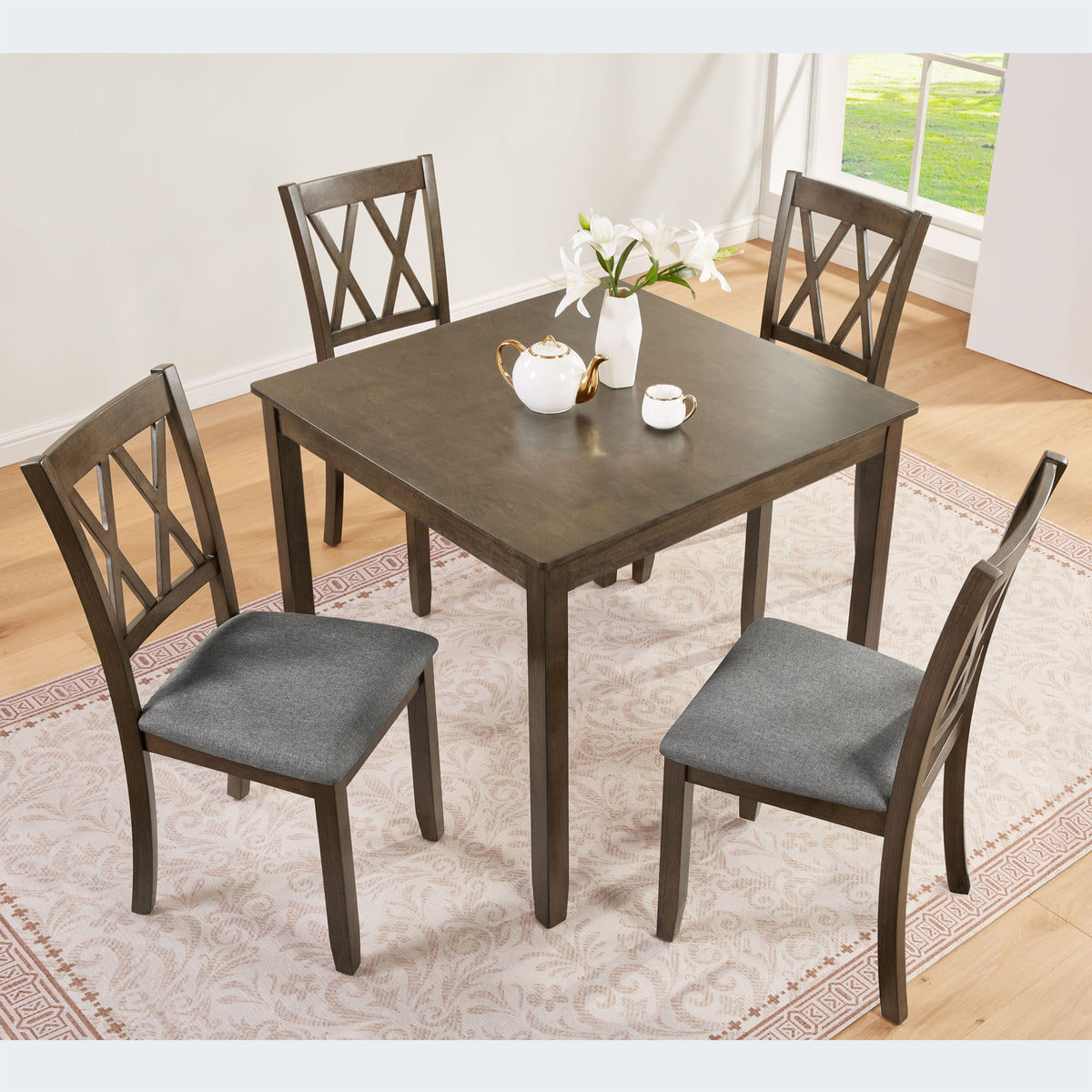 Juego de comedor de 5 piezas con 4 sillas - Nogal