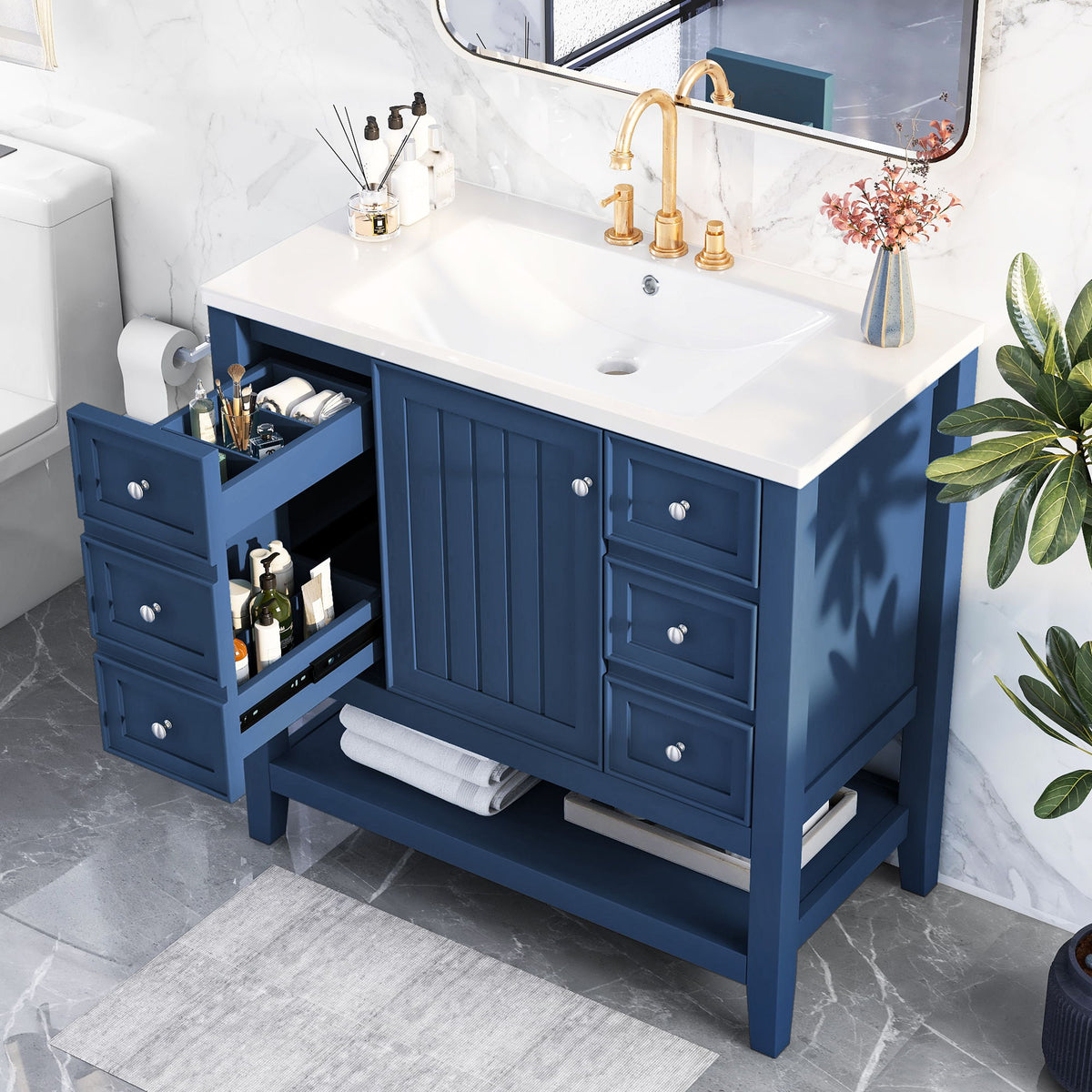 Tocador de baño moderno con lavabo