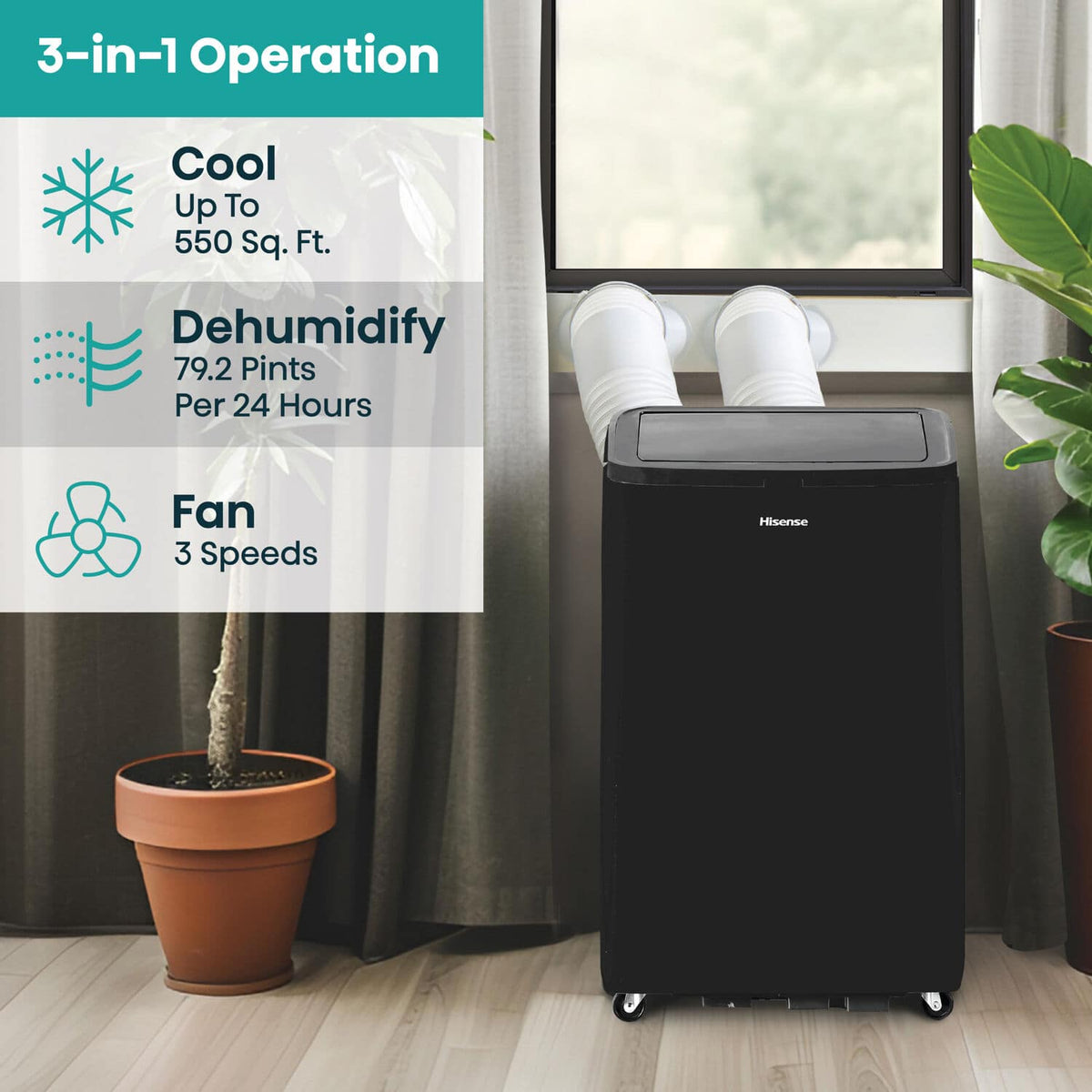 Hisense - 10,000 BTU Smart Portable Inverter Air Conditioner with Wi-fi and Remote Control - Black