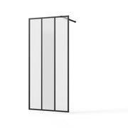 Puerta de ducha con espejo central y paneles estriados