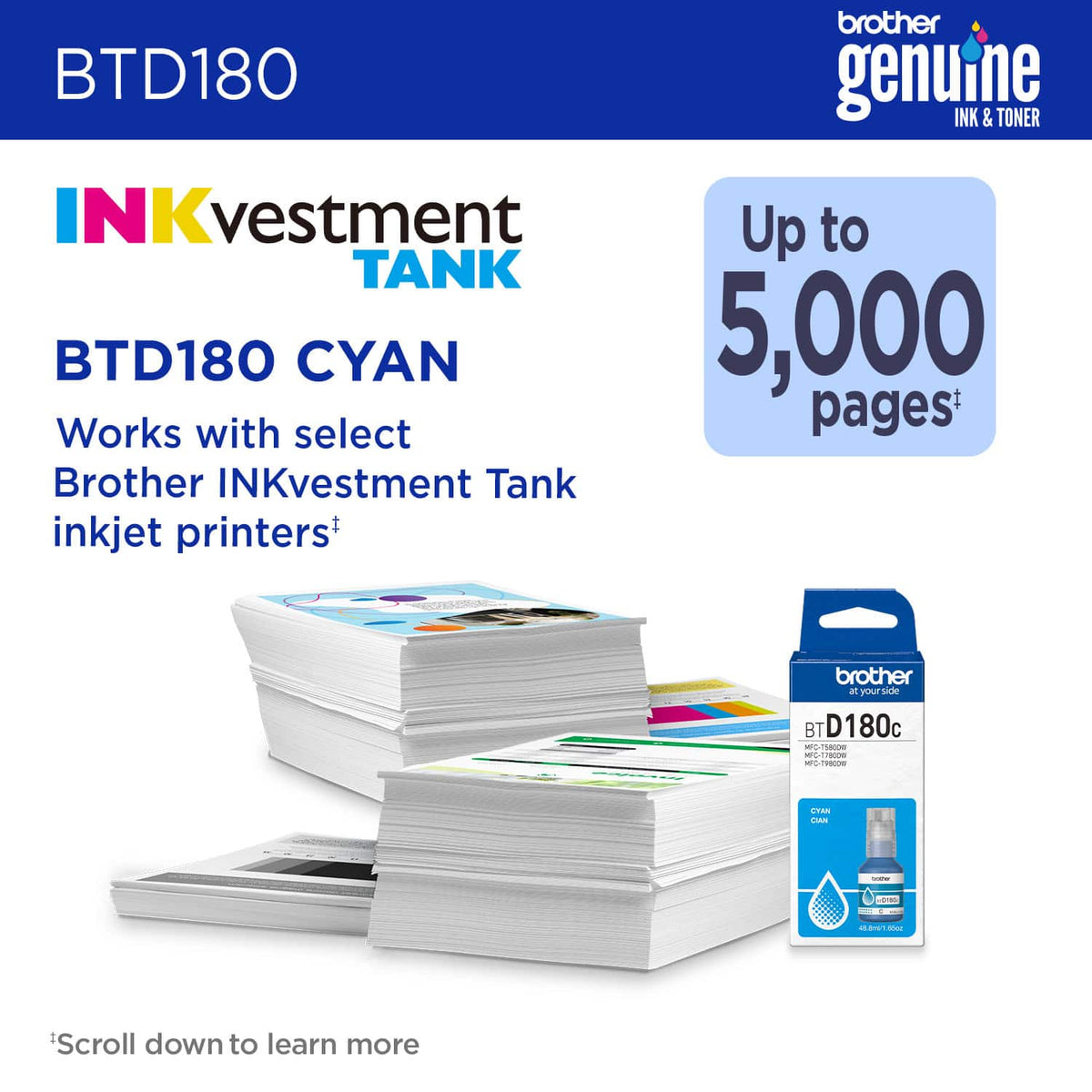 Brother - Genuine BTD180C High-Yield Cyan Ink Bottle